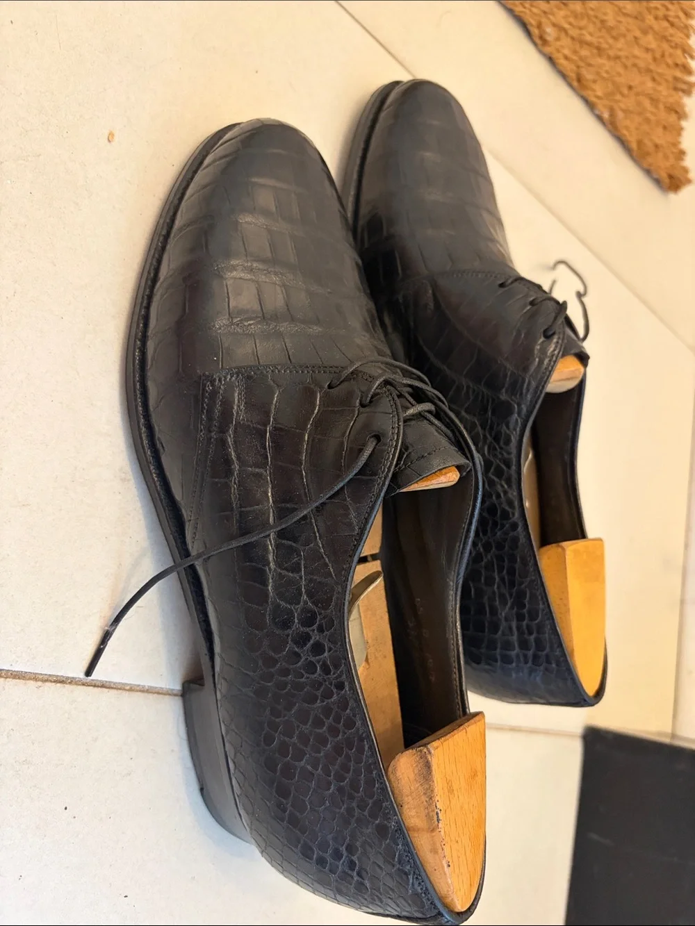 Church's Black Croc-Embossed Leather Derby Shoes